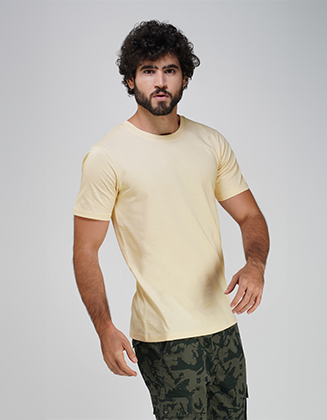 Round Neck Solid T-shirt 100% Cotton Fabric (Cream)